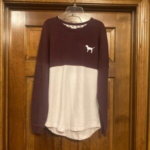 Small PINK Victoria's Secret PINK-Nation Maroon and Ivory Top with Dog Logo